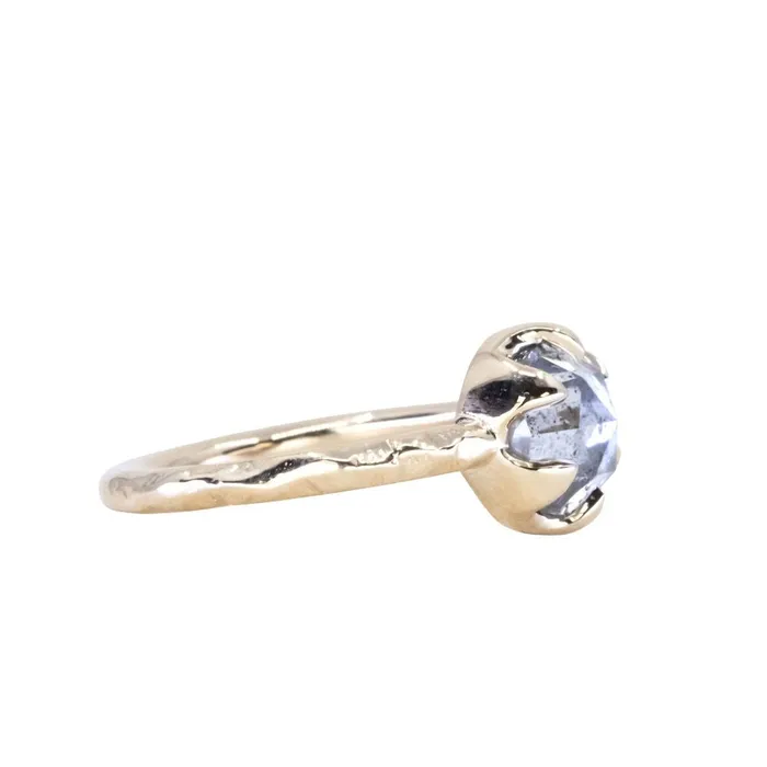 203ct Rosecut Salt and Pepper Diamond 6Prong Low Profile Ring with Evergreen Carved Band in 14K Yellow Gold Anueva Jewelry Rings