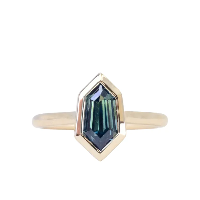 205ct Untreated Madagascar Sapphire Elongated Shield Contemporary Bezel Set Ring in 14k Yellow Gold Discovery Gems Rings