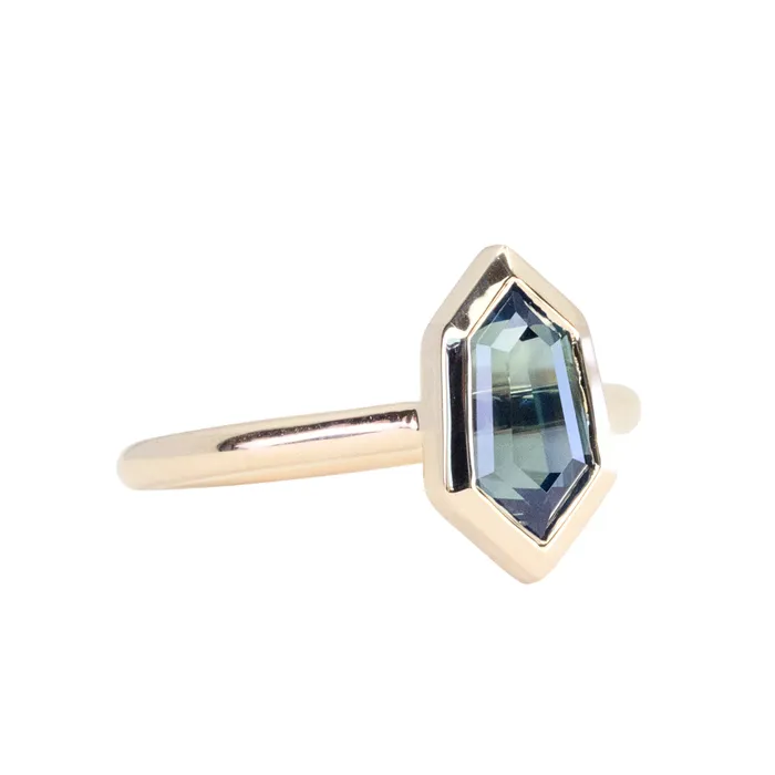 205ct Untreated Madagascar Sapphire Elongated Shield Contemporary Bezel Set Ring in 14k Yellow Gold Discovery Gems Rings