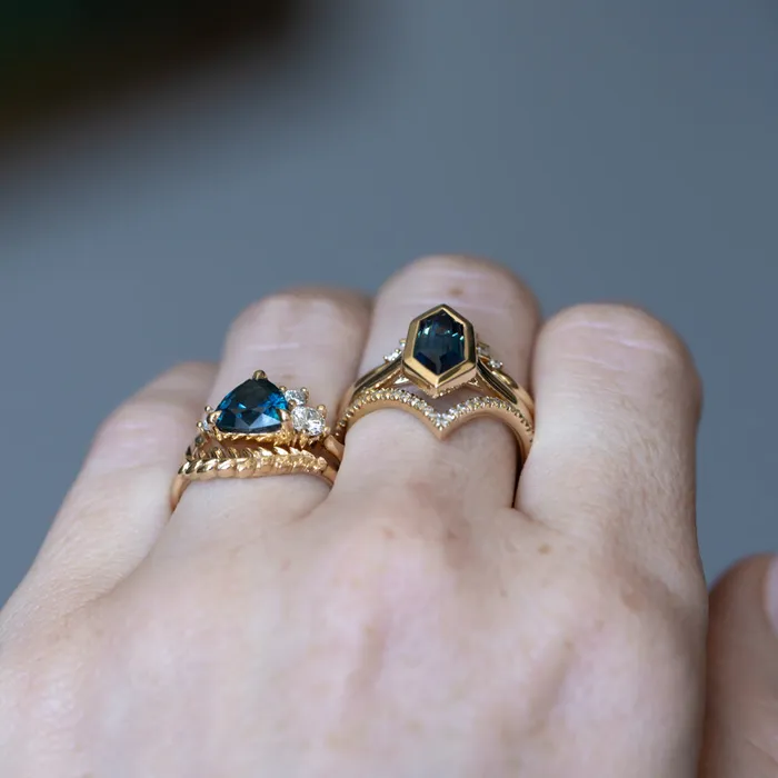 205ct Untreated Madagascar Sapphire Elongated Shield Contemporary Bezel Set Ring in 14k Yellow Gold Discovery Gems Rings