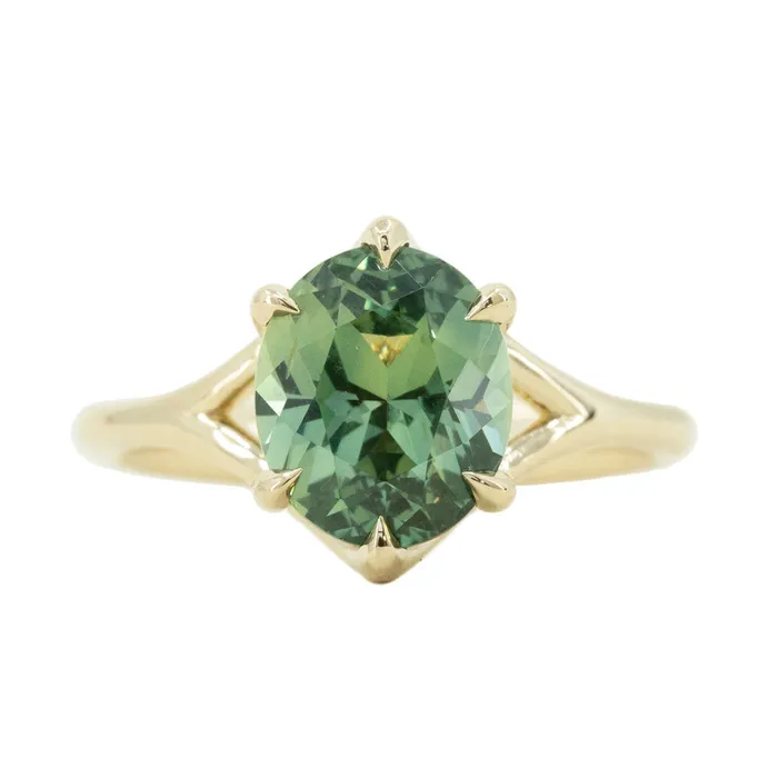 325ct Seafoam Blue Green Madagascar Sapphire Six Prong Split Shank Ring in 14k Yellow Gold Anueva Jewelry Rings 325ct Seafoam Blue Green Madagascar Sapphire Six Prong Split Shank Ring in 14k Yellow Gold Anueva Jewelry Rings