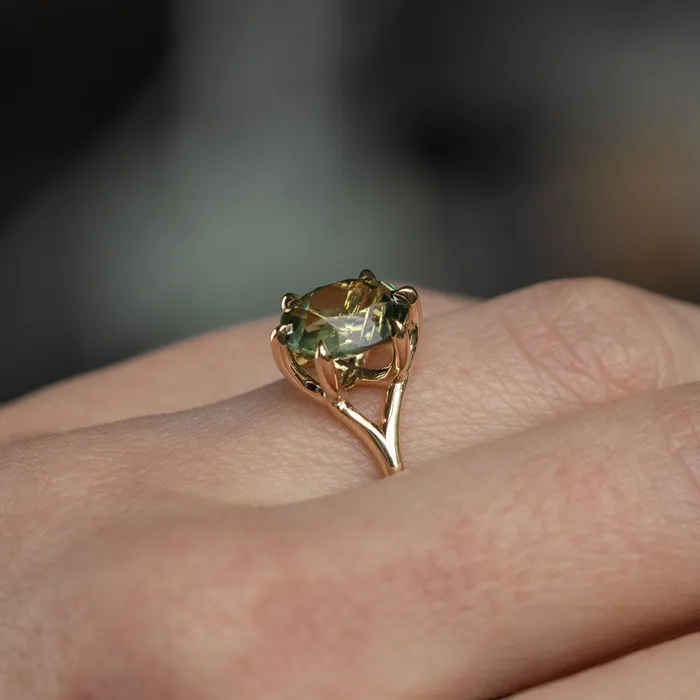 325ct Seafoam Blue Green Madagascar Sapphire Six Prong Split Shank Ring in 14k Yellow Gold Anueva Jewelry Rings
