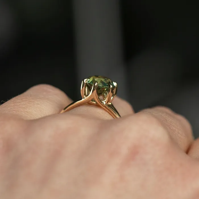 325ct Seafoam Blue Green Madagascar Sapphire Six Prong Split Shank Ring in 14k Yellow Gold Anueva Jewelry Rings