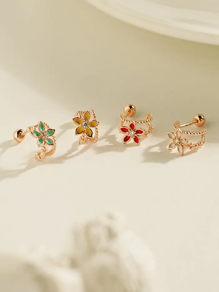 925 Silver Color Basic Flower Cartilage Earring 20G MinimalBijoux Earrings