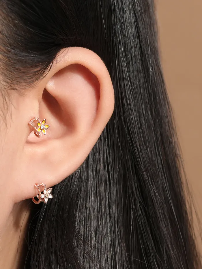 925 Silver Color Basic Flower Cartilage Earring 20G MinimalBijoux Earrings