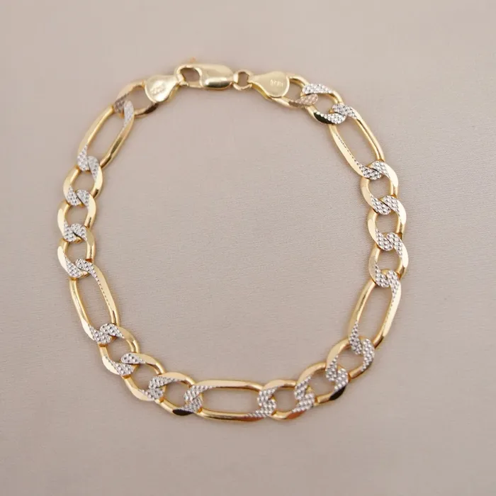 AB and J Bracelets 14K Gold Solid White Pave Figaro Bracelet 7mm 85in