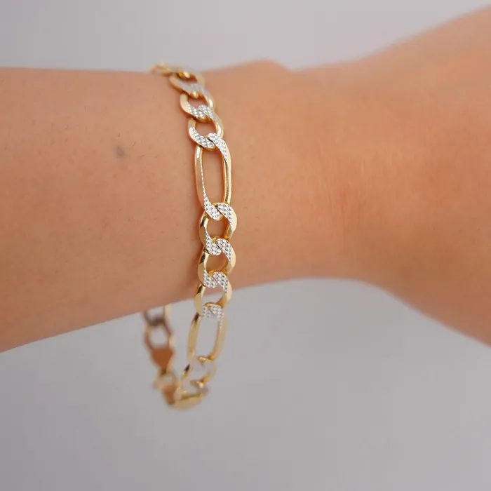 AB and J Bracelets 14K Gold Solid White Pave Figaro Bracelet 7mm 85in