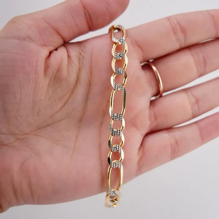 AB and J Bracelets 14K Gold Solid White Pave Figaro Bracelet 7mm 85in