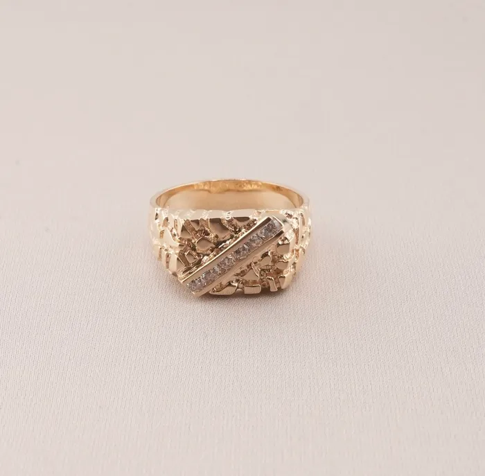AB and J Rings 14K Gold Nugget Mens Ring RG1677