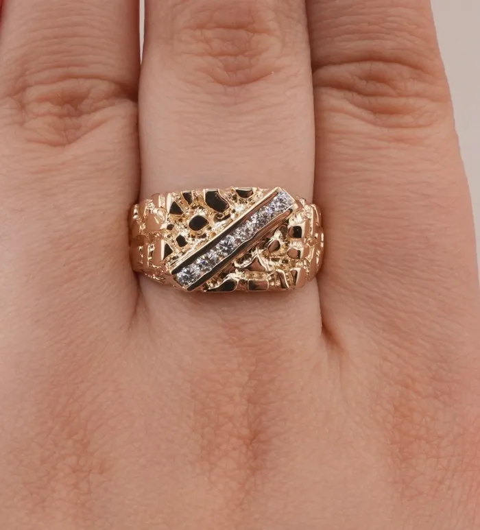 AB and J Rings 14K Gold Nugget Mens Ring RG1677 AB and J Rings 14K Gold Nugget Mens Ring RG1677
