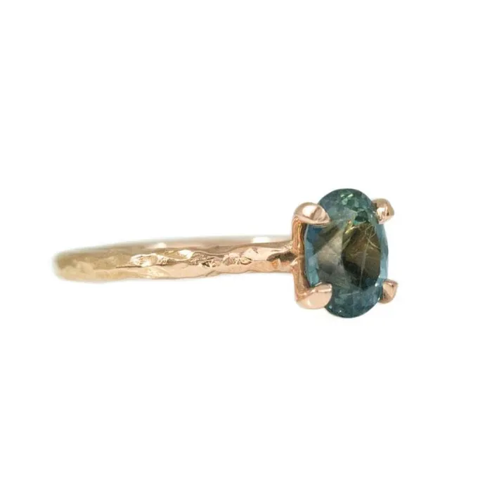 Anueva Jewelry 181ct Blue Oval Ceylon Sapphire Ring in 14k Rose Gold Evergreen Solitaire Rings