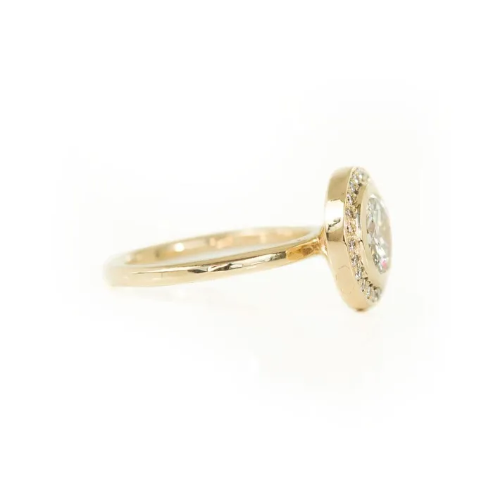 Anueva Jewelry Earrings 145ct Antique Old European Cut Diamond in 14k Yellow Gold Bezel Set Halo