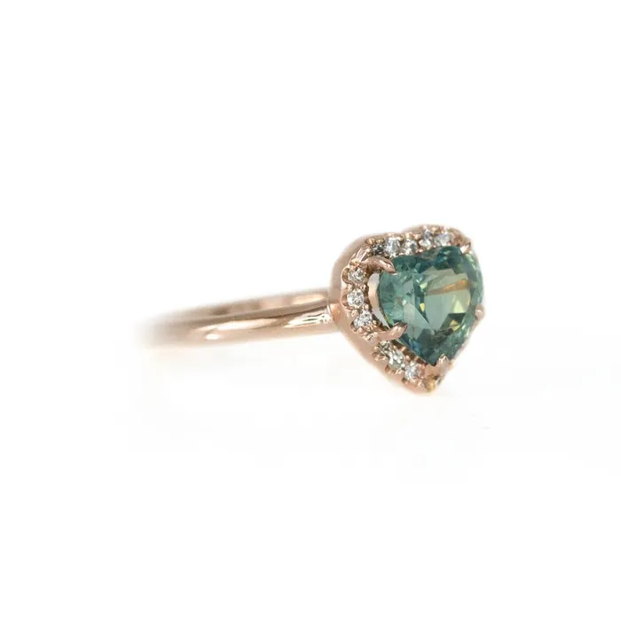 Anueva Jewelry Necklaces 166ct Teal Heart Sapphire in Rose Gold Low Profile Diamond Halo by Anueva Jewelry