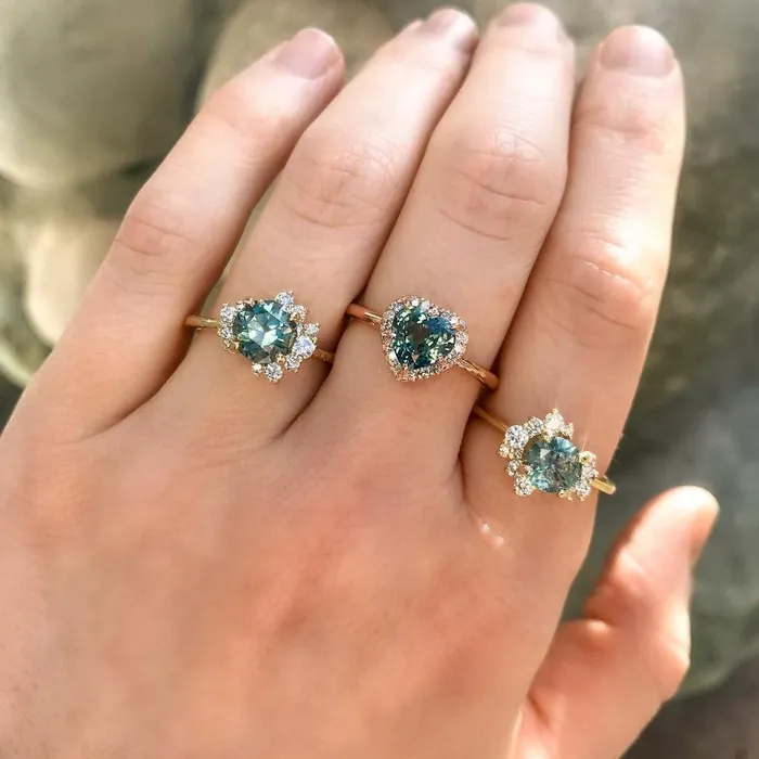 Anueva Jewelry Necklaces 166ct Teal Heart Sapphire in Rose Gold Low Profile Diamond Halo by Anueva Jewelry