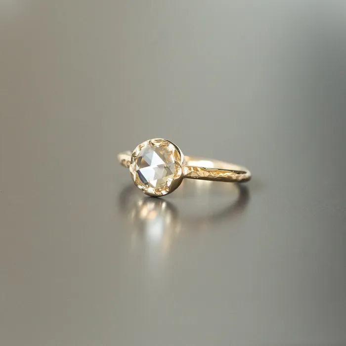Anueva Jewelry Rings 090ct Rosecut Diamond 6Prong Low Profile Ring with Evergreen Textured Band in Yellow Gold