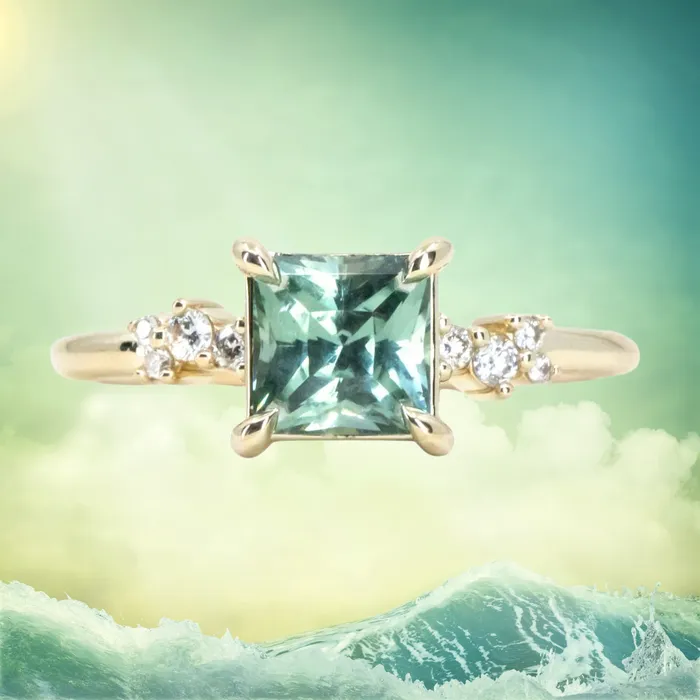 Anueva Jewelry Rings 152ct Princess Cut Montana Sapphire and Diamond Starry Night Low Profile Solitaire in 14k Yellow Gold Anueva Jewelry Rings 152ct Princess Cut Montana Sapphire and Diamond Starry Night Low Profile Solitaire in 14k Yellow Gold
