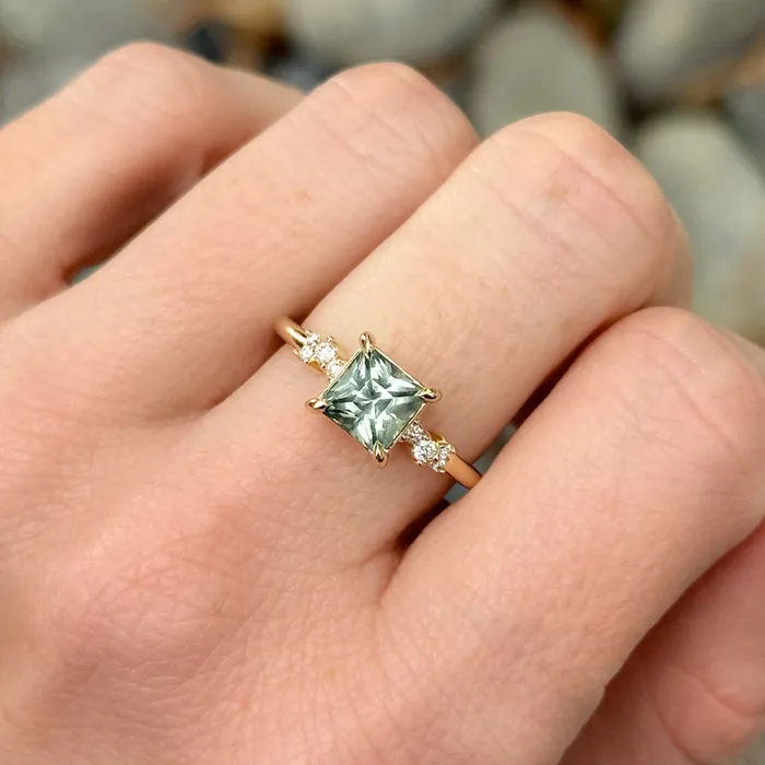 Anueva Jewelry Rings 152ct Princess Cut Montana Sapphire and Diamond Starry Night Low Profile Solitaire in 14k Yellow Gold
