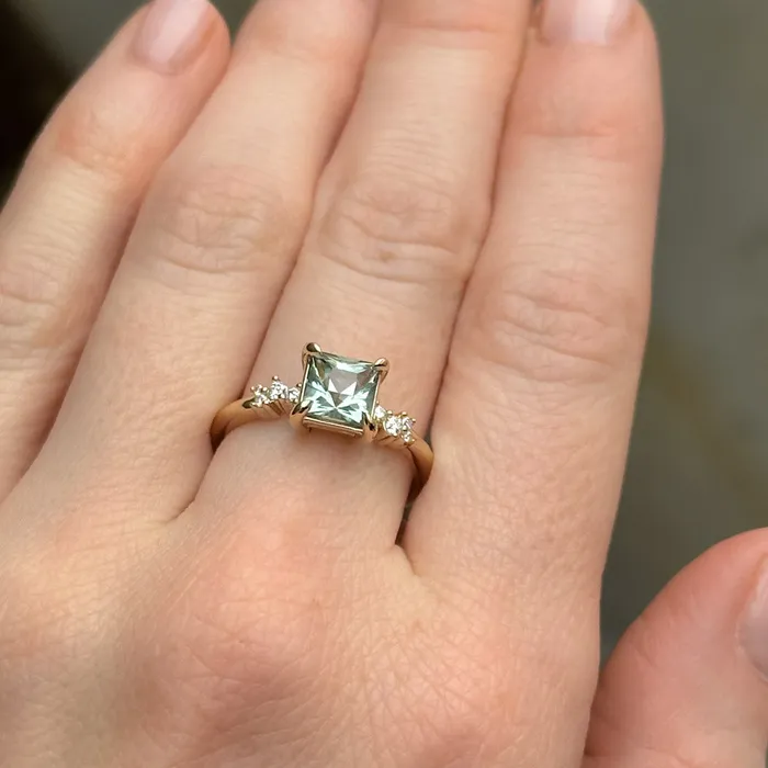 Anueva Jewelry Rings 152ct Princess Cut Montana Sapphire and Diamond Starry Night Low Profile Solitaire in 14k Yellow Gold