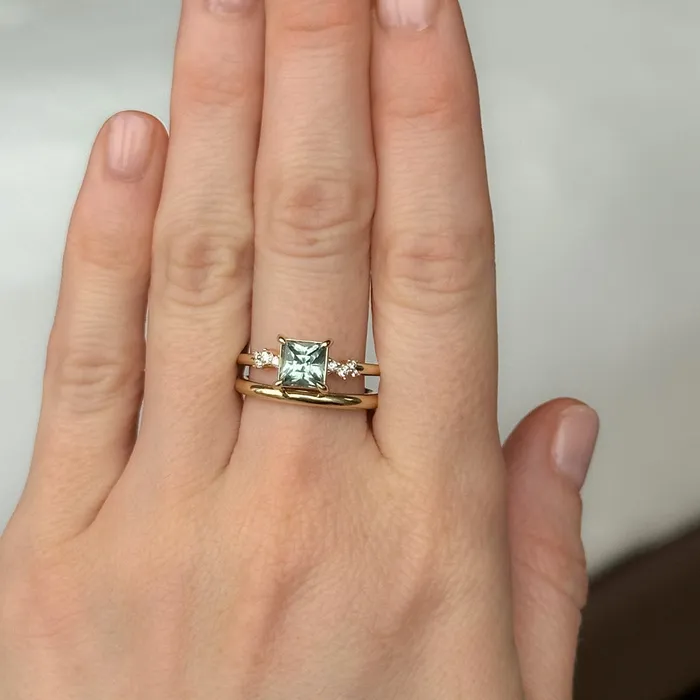 Anueva Jewelry Rings 152ct Princess Cut Montana Sapphire and Diamond Starry Night Low Profile Solitaire in 14k Yellow Gold