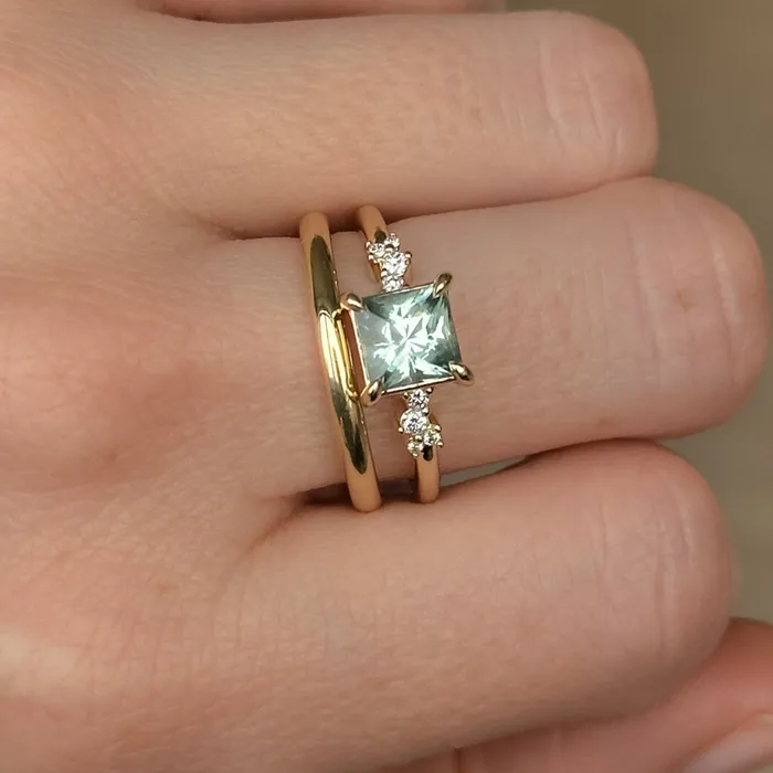 Anueva Jewelry Rings 152ct Princess Cut Montana Sapphire and Diamond Starry Night Low Profile Solitaire in 14k Yellow Gold