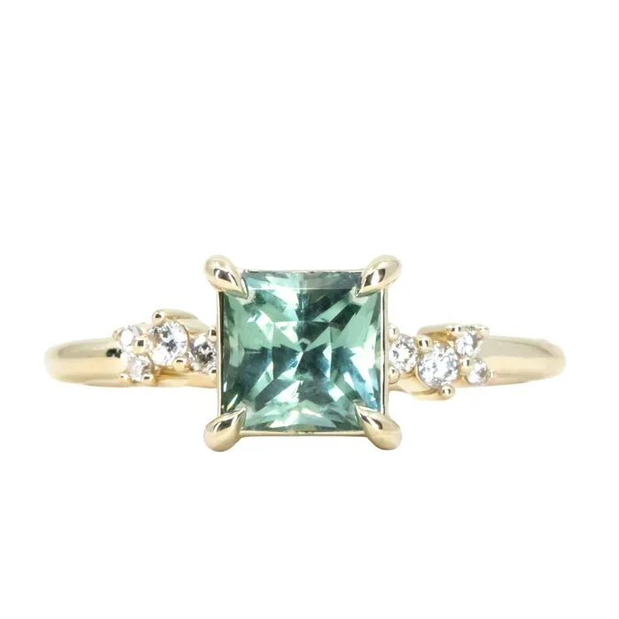 Anueva Jewelry Rings 152ct Princess Cut Montana Sapphire and Diamond Starry Night Low Profile Solitaire in 14k Yellow Gold