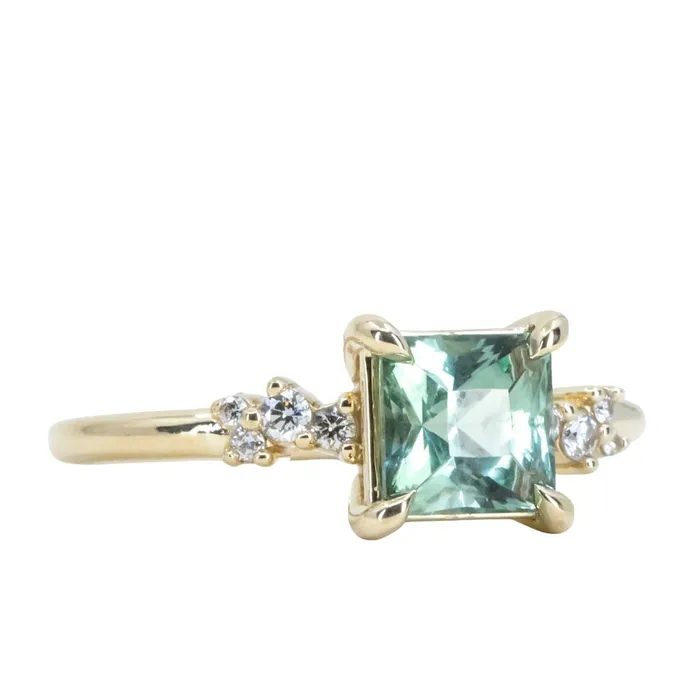Anueva Jewelry Rings 152ct Princess Cut Montana Sapphire and Diamond Starry Night Low Profile Solitaire in 14k Yellow Gold