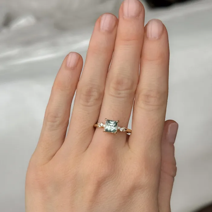 Anueva Jewelry Rings 152ct Princess Cut Montana Sapphire and Diamond Starry Night Low Profile Solitaire in 14k Yellow Gold