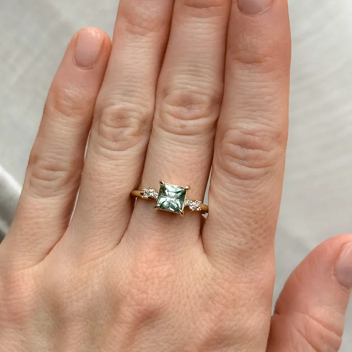 Anueva Jewelry Rings 152ct Princess Cut Montana Sapphire and Diamond Starry Night Low Profile Solitaire in 14k Yellow Gold