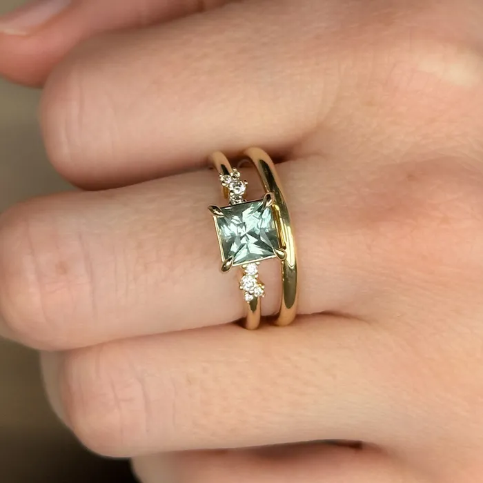 Anueva Jewelry Rings 152ct Princess Cut Montana Sapphire and Diamond Starry Night Low Profile Solitaire in 14k Yellow Gold