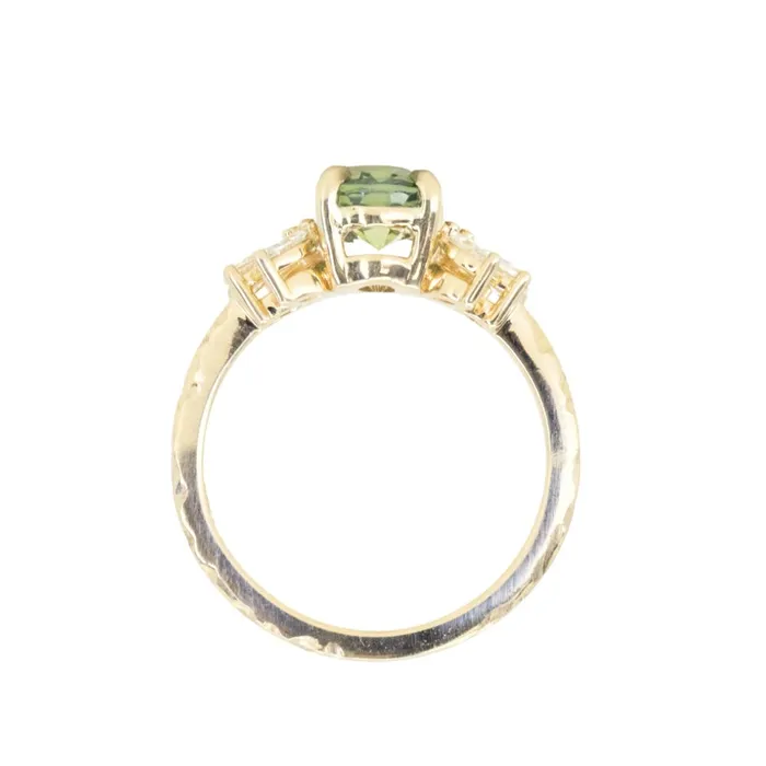 Anueva Jewelry Rings 155ct Untreated Oval Green Sapphire and Lab Grown Marquise Diamond Cluster Ring in 14k Yellow Gold