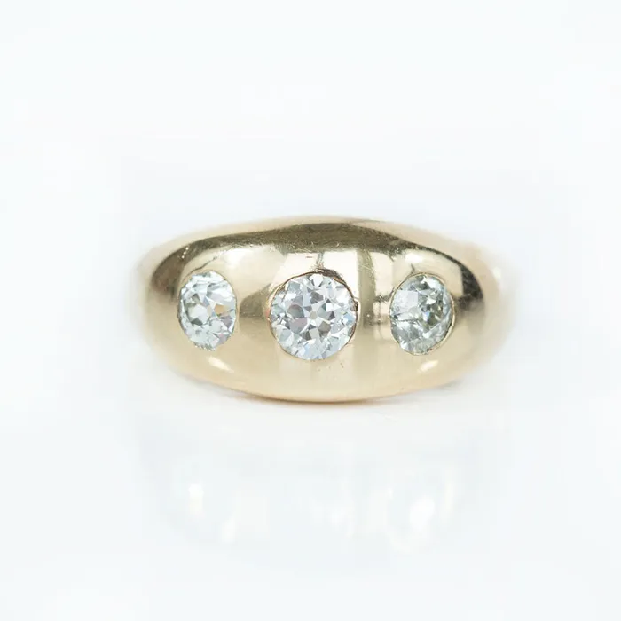 Anueva Jewelry Rings Three Stone Antique Gypsy Set Old European Cut Diamond Ring in 14k Yellow Gold Anueva Jewelry Rings Three Stone Antique Gypsy Set Old European Cut Diamond Ring in 14k Yellow Gold