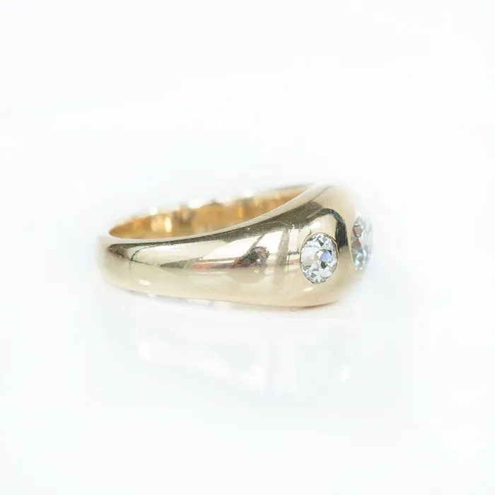 Anueva Jewelry Rings Three Stone Antique Gypsy Set Old European Cut Diamond Ring in 14k Yellow Gold