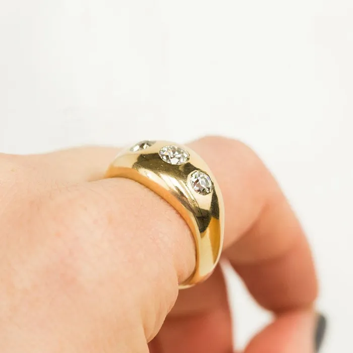 Anueva Jewelry Rings Three Stone Antique Gypsy Set Old European Cut Diamond Ring in 14k Yellow Gold