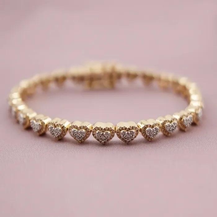 Bracelets AB and J 10k Gold Diamond Heart Bracelet 7in C711