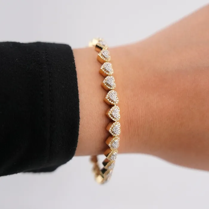 Bracelets AB and J 10k Gold Diamond Heart Bracelet 7in C711