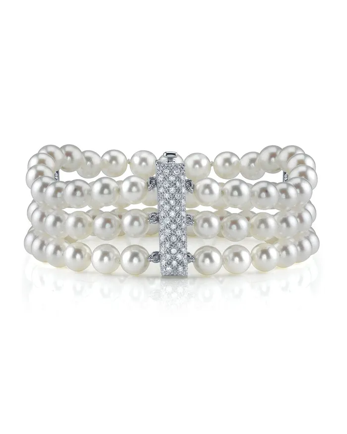 Bracelets SPT Hanadama Akoya Triple Pearl Bracelet with Diamonds