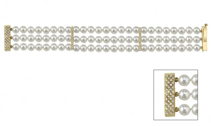 Bracelets SPT Hanadama Akoya Triple Pearl Bracelet with Diamonds Bracelets SPT Hanadama Akoya Triple Pearl Bracelet with Diamonds