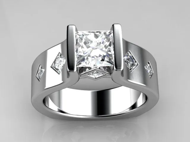 Channel Set Princess Diamond Engagement Ring With Princess Accents vendorunknown Rings Channel Set Princess Diamond Engagement Ring With Princess Accents vendorunknown Rings
