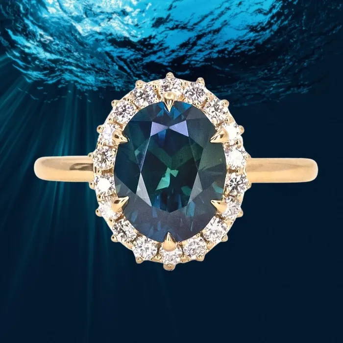 Choice Gems Co Rings 315ct Oval Blue Untreated Nigerian Sapphire AntiqueStyle Diamond Halo Ring in 18k Yellow Gold Choice Gems Co Rings 315ct Oval Blue Untreated Nigerian Sapphire AntiqueStyle Diamond Halo Ring in 18k Yellow Gold