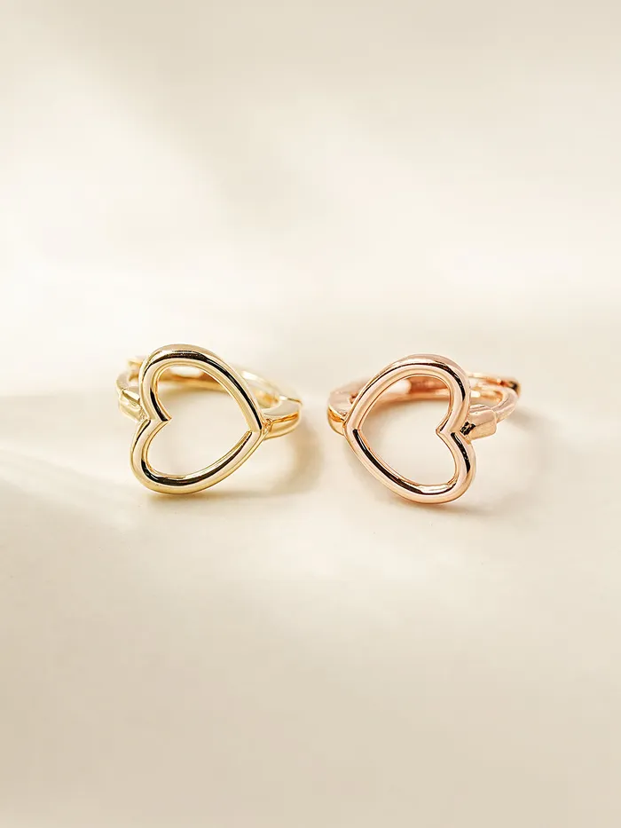 Earrings 14K 18K Simple Heart Line Cartilage Hoop Earring MinimalBijoux
