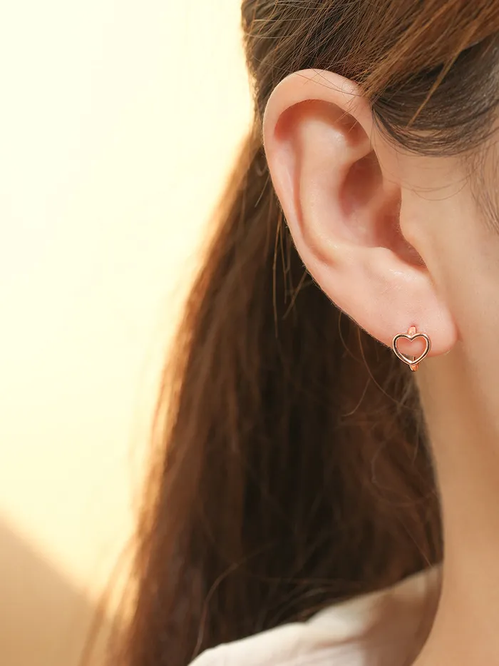 Earrings 14K 18K Simple Heart Line Cartilage Hoop Earring MinimalBijoux