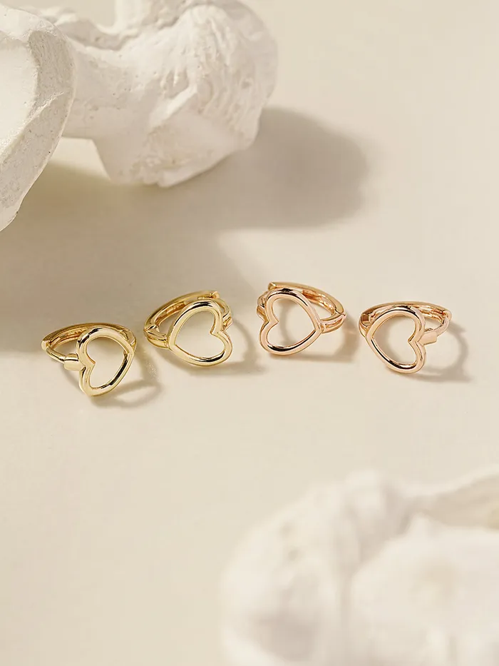 Earrings 14K 18K Simple Heart Line Cartilage Hoop Earring MinimalBijoux