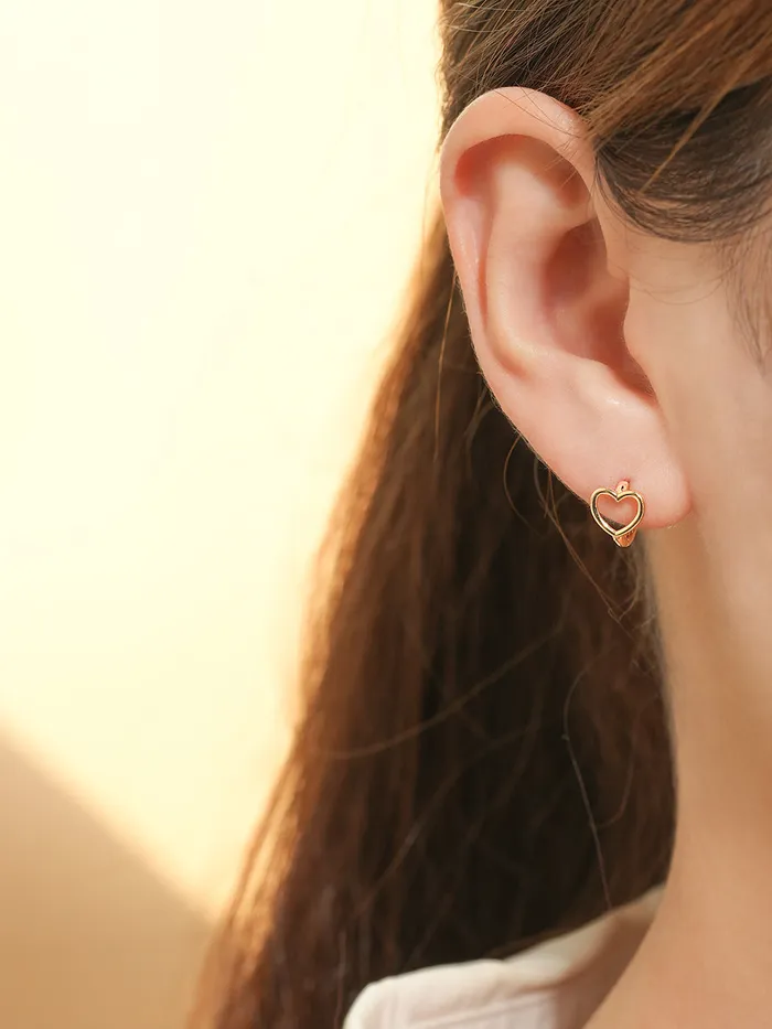 Earrings 14K 18K Simple Heart Line Cartilage Hoop Earring MinimalBijoux