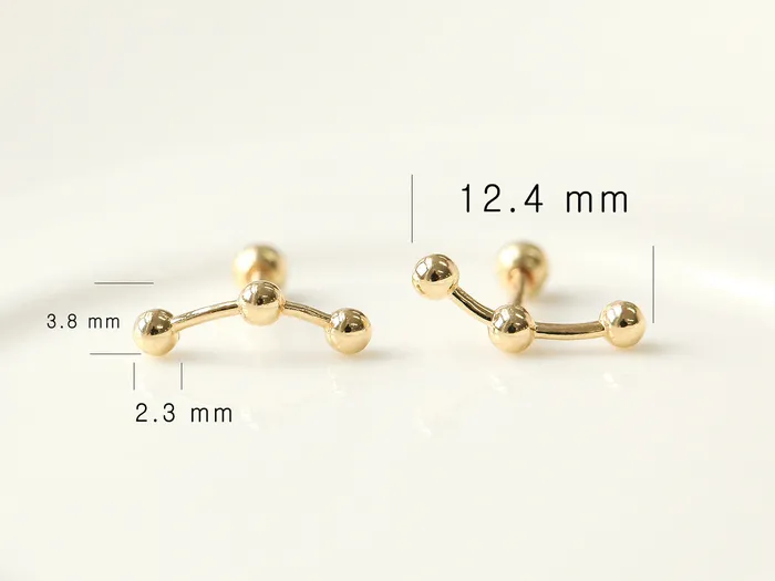 Earrings 14K gold Triple Ball cartilage earring 18g16g MinimalBijoux