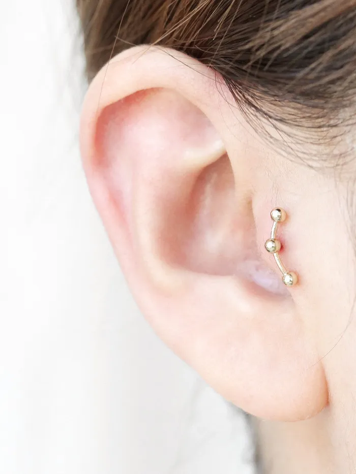Earrings 14K gold Triple Ball cartilage earring 18g16g MinimalBijoux