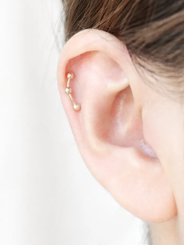 Earrings 14K gold Triple Ball cartilage earring 18g16g MinimalBijoux