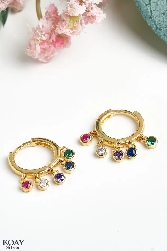 Earrings KOAY Silver Store Colored Zircons Hoop GP