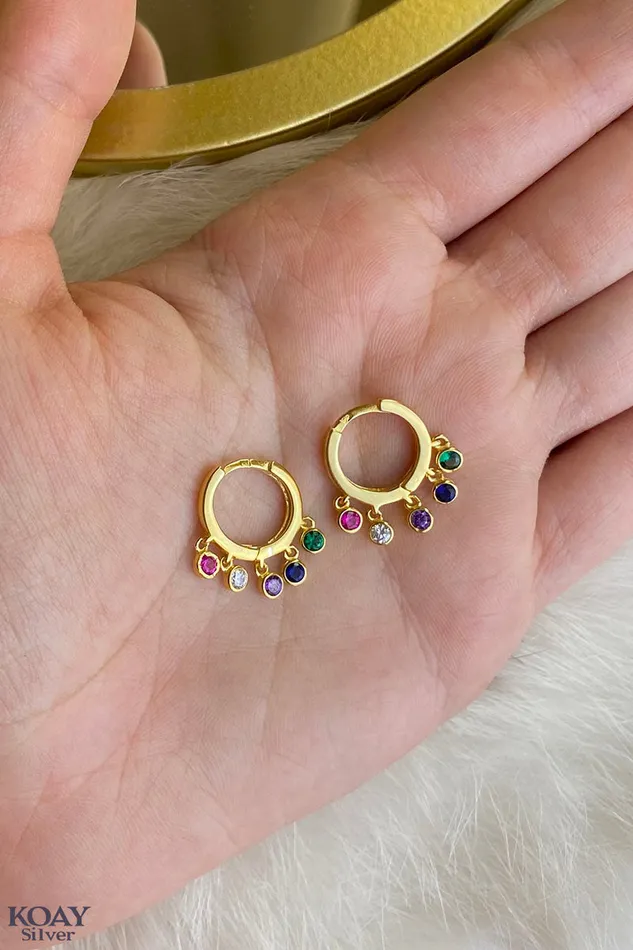Earrings KOAY Silver Store Colored Zircons Hoop GP