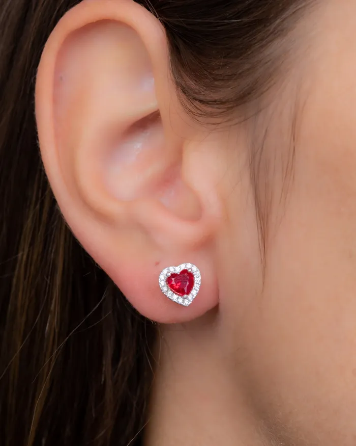 Earrings KOAY Silver Store Zircon Red Heart Earring