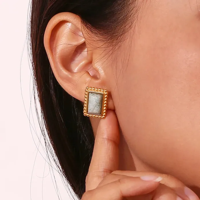 Earrings Mabel Love Co Rectangular Stone Frame Earrings
